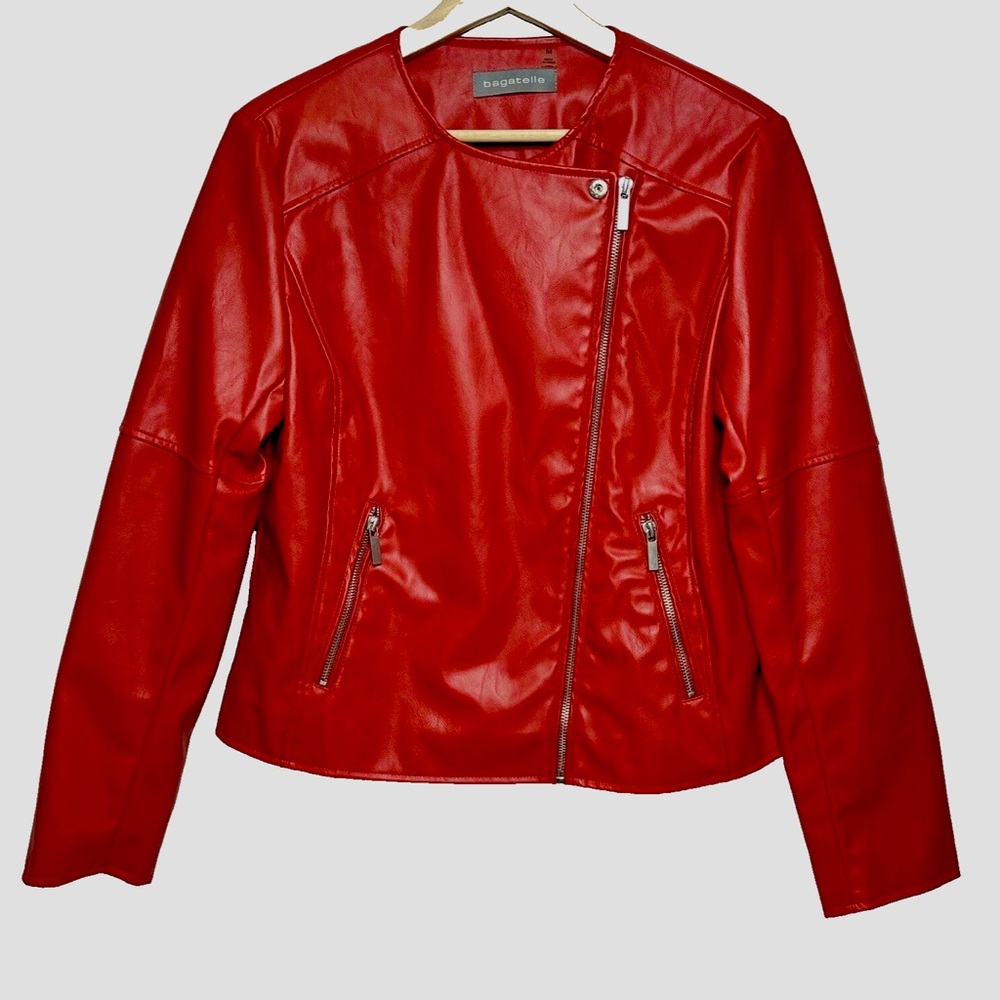 Bagatelle Fiery Red Vegan 🌱 Leather Moto Jacket Fall Jacket Fall Color Faux